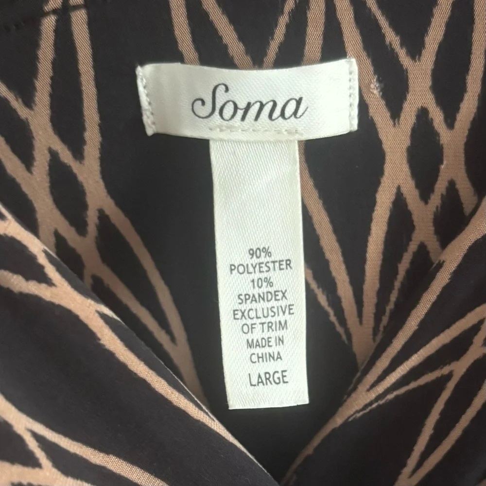 Soma Black & Beige Geometric Maxi Dress Size Large Boho Racerback Stretch - Picture 2 of 12